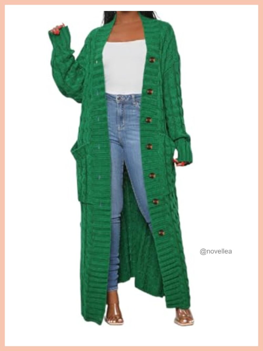 Cable Knit Chunky Maxi Cardigan Loose Fit Long Sweater with Pockets